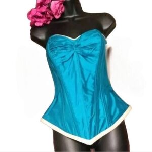 NWT Victorian Rose Couture Corset Bustier Women's Sz 6 Blue/White Tie Back